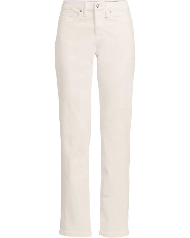 Lands' End All-Day CoolMax Straight Fit Jeans Mid Waist, Damen, Größe regular, Weiß, by Weiß