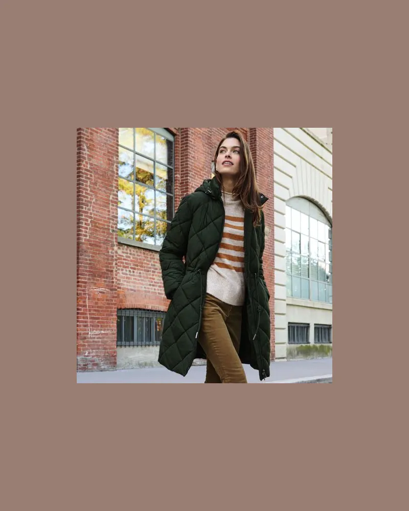 Lands' End Steppmantel mit geraffter Taille, Damen, Größe:40-42 regular, Grün, by Grün