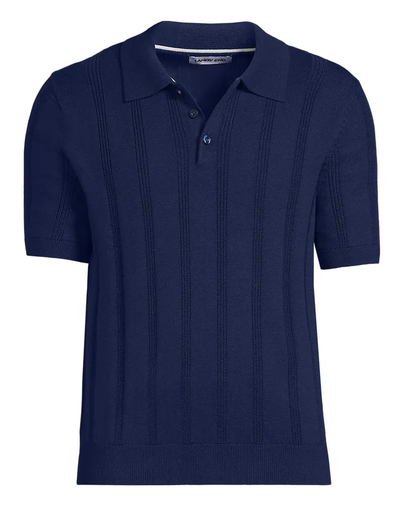 Lands' End Kurzärmeliges Poloshirt aus Baumwolle/Seidenmix, Herren, Größe regular, Blau, by Blau