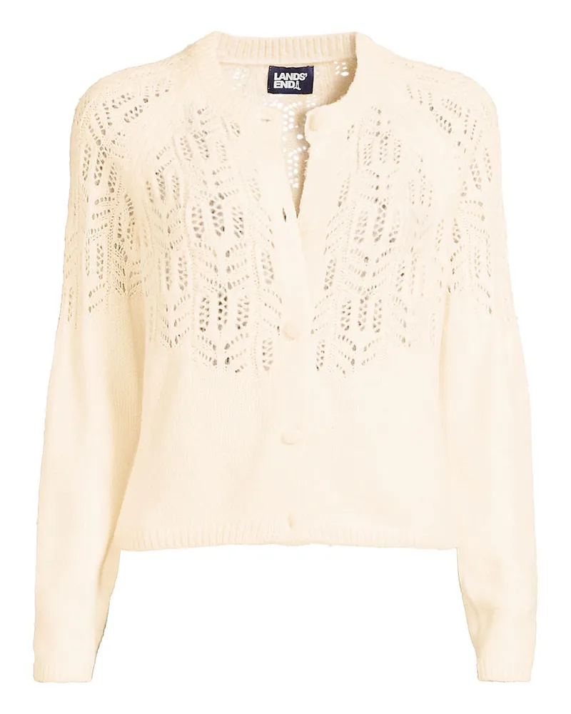Lands' End Cardigan mit Ajourstrick, Damen, Größe regular, Beige, Polyacryl/Woll-Mischung/Polyester-Mischung, by Beige