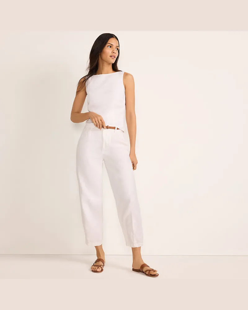 Lands' End Premium Reinleinen-Barrelhose mit Bundfalten, Damen, GrÃ¶ÃŸe regular, WeiÃŸ, Leinen, by Weiãÿ