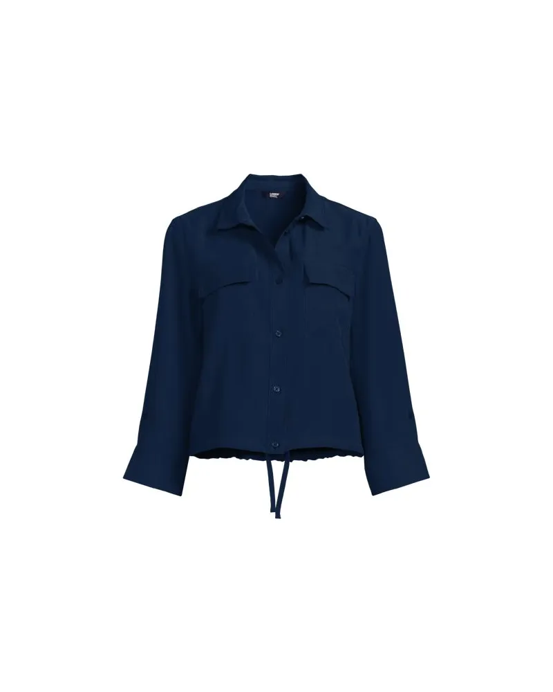 Lands' End Verkürztes Twillhemd mit Kordelzug, Damen, Größe:40-42 regular, Blau, Polyester/Viskose, by Blau