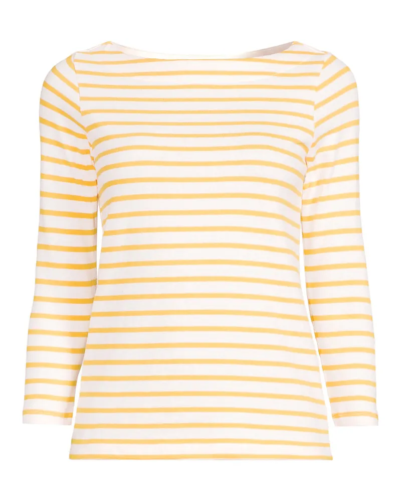 Lands' End Gestreiftes Baumwollshirt mit 3/4-Ärmeln, Damen, Größe plus, Weiß, Baumwolle, by Weiß