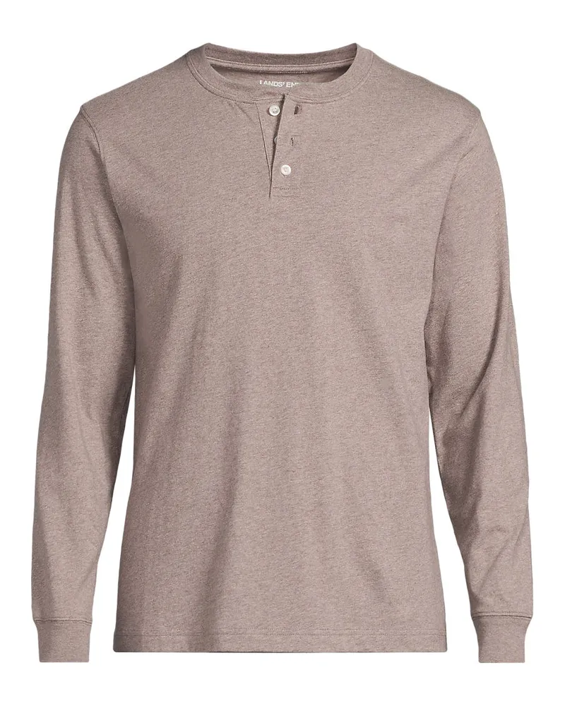 Lands' End Super-T Langarm-Henleyshirt, Classic Fit, Herren, Größe regular, Braun, Baumwolle, by Braun