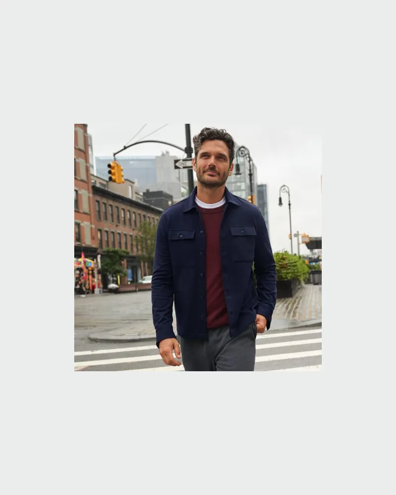 Lands' End Hemdjacke aus Piqué, Herren, Größe:48-50 regular, Blau, Polyester-Mischung, by Blau