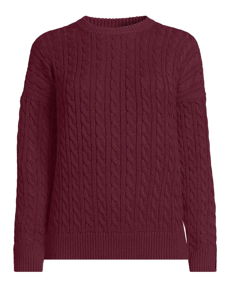 Lands' End Zopfmusterpullover Drifter mit Rundausschnitt, Damen, Größe plus, Rot, Baumwolle, by Rot