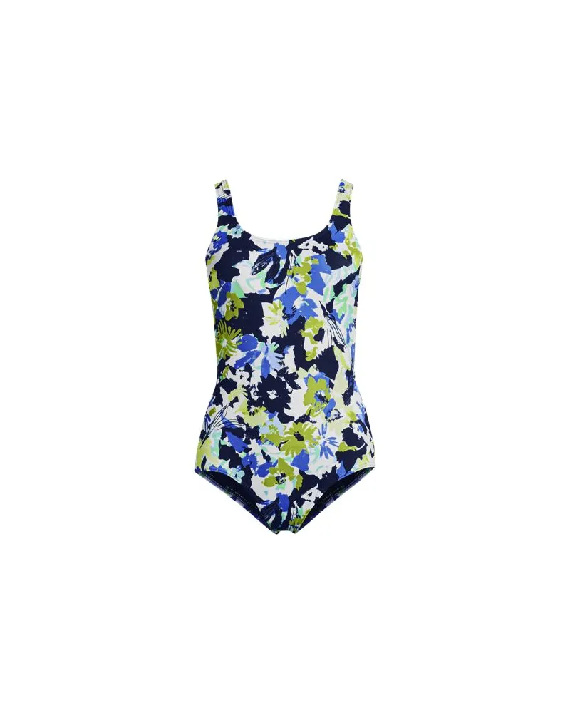 Lands' End Gemusterter Komfort-Badeanzug CHLORRESISTENT mit Soft Cups, Damen, Größe:34 regular, Blau, Nylon-Mischung, by Blau