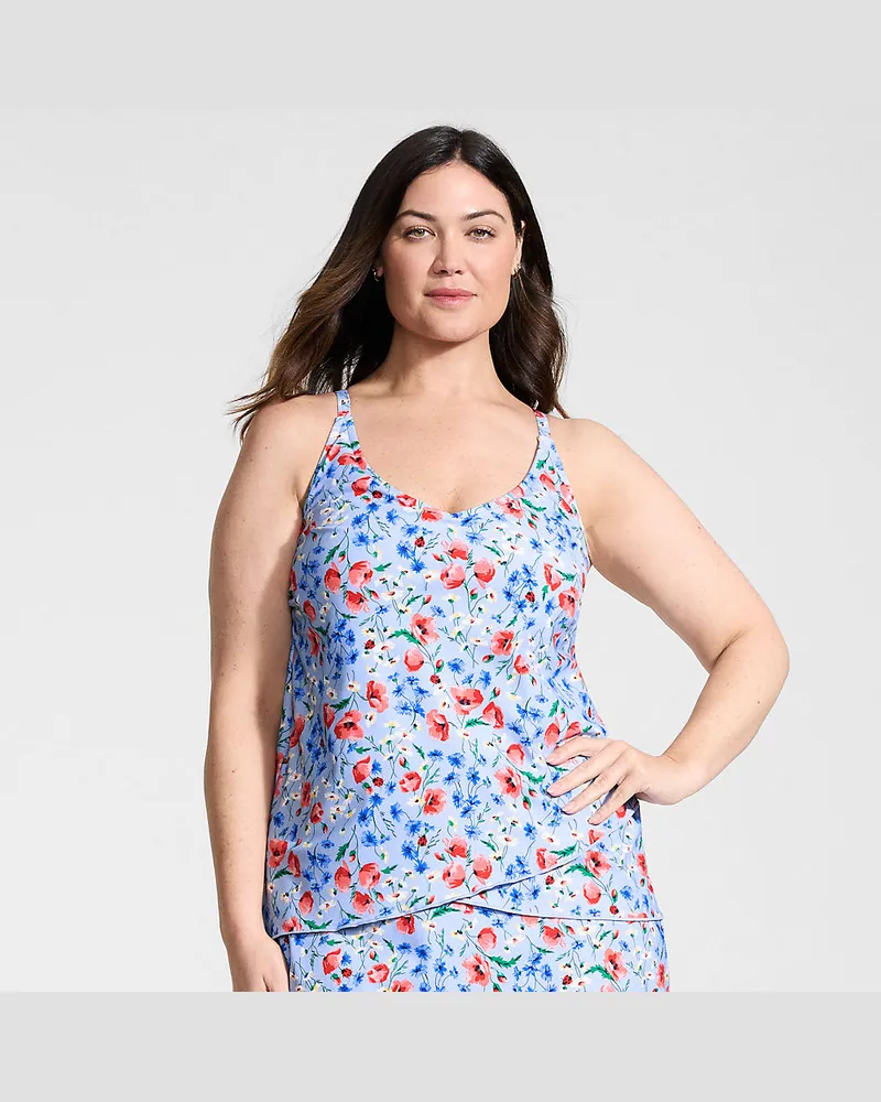 Lands' End Tankinitop mit Tulpensaum chlorresistent, Damen, Größe plus, Blau, Nylon-Mischung, by Blau