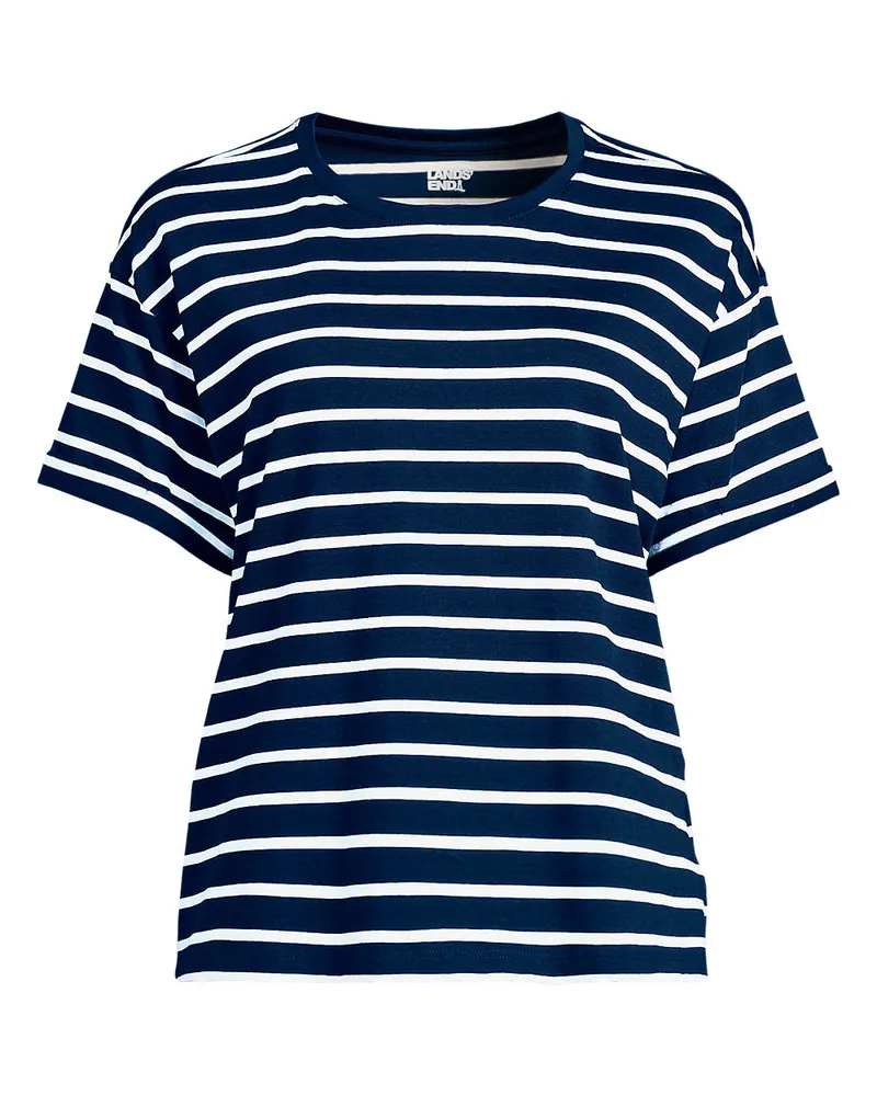 Lands' End Supima® Shirt mit kurzen Rollärmeln, Damen, Größe regular, Blau, Baumwolle, by Blau