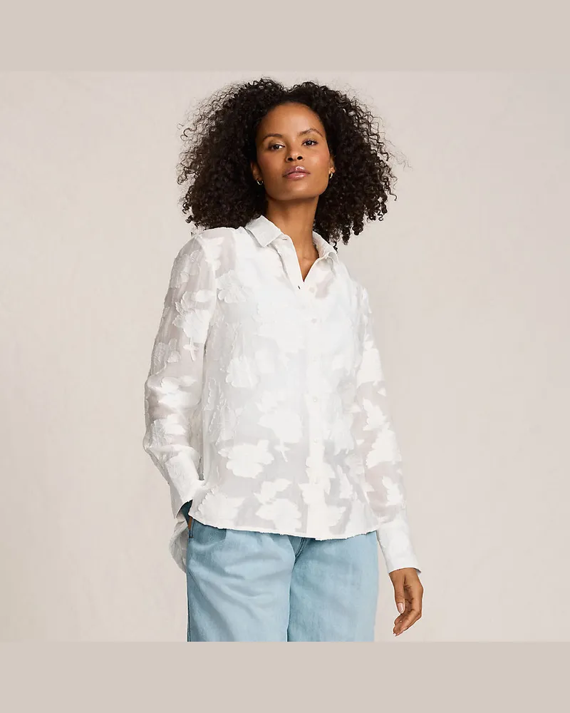 Lands' End Bluse mit floraler Bestickung, Damen, GrÃ¶ÃŸe regular, WeiÃŸ, Baumwolle/Viskose/Baumwoll-Mischung, by Weiãÿ