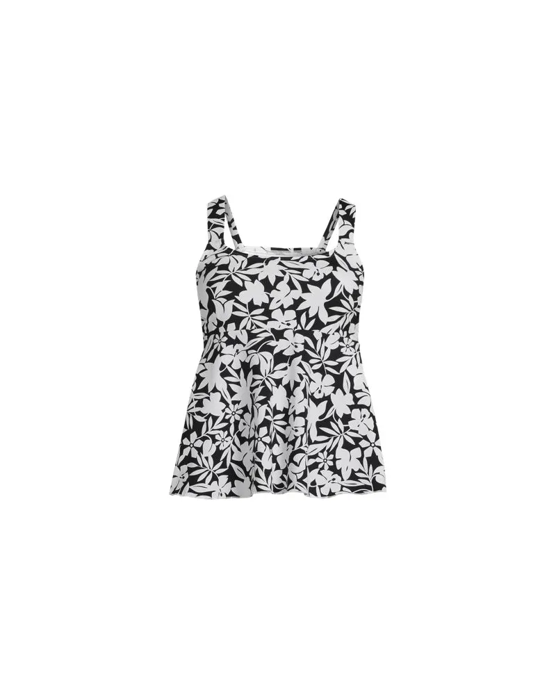 Lands' End Ausgestelltes Tankinitop mit U-Ausschnitt, Damen, Größe regular, Schwarz, Elasthan/Polyester-Mischung/Nylon-Mischung, by Schwarz