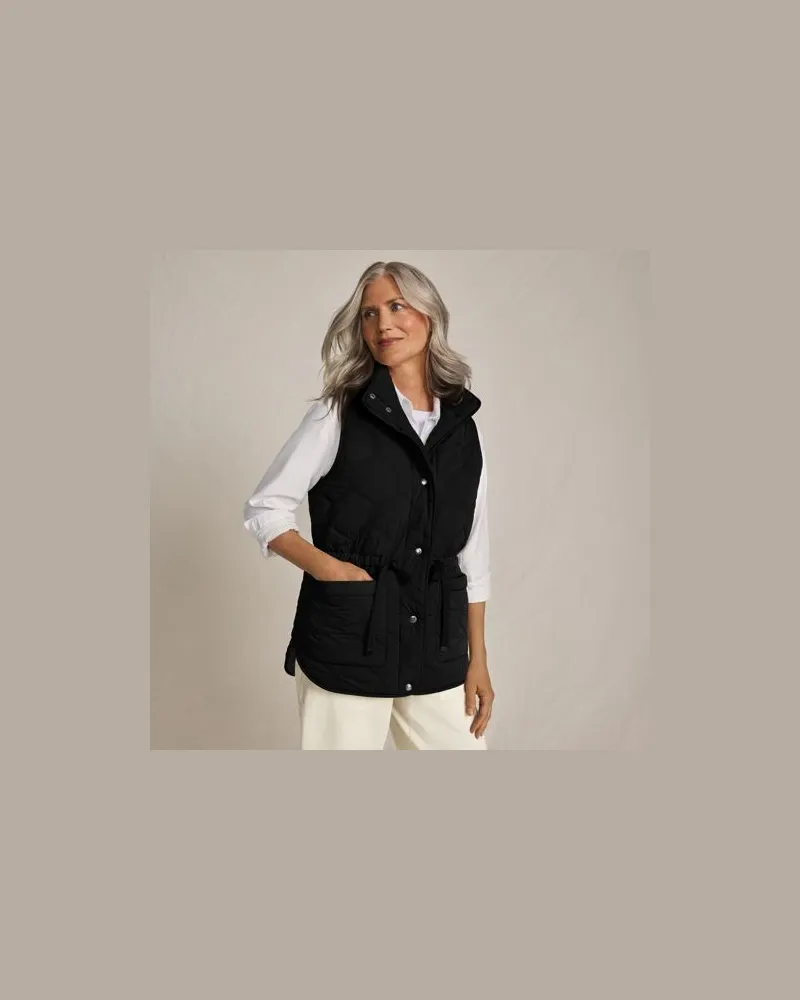 Lands' End Wendbare, gesteppte Sherpa-Fleeceweste, Damen, Größe:32-34 regular, Schwarz, Polyester/Nylon, by Schwarz