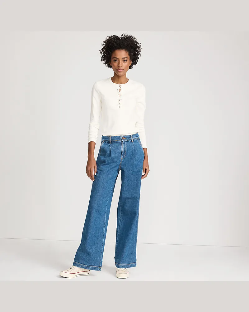 Lands' End Soft Denim Weite High Waist Bundfalten-Jeans, Damen, Größe regular, Blau, Baumwolle/Elasthan, by Blau