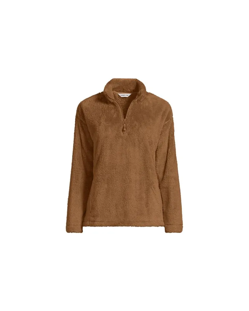 Lands' End Plüschfleece-Pullover, Damen, Größe regular, Beige, Polyester, by Beige