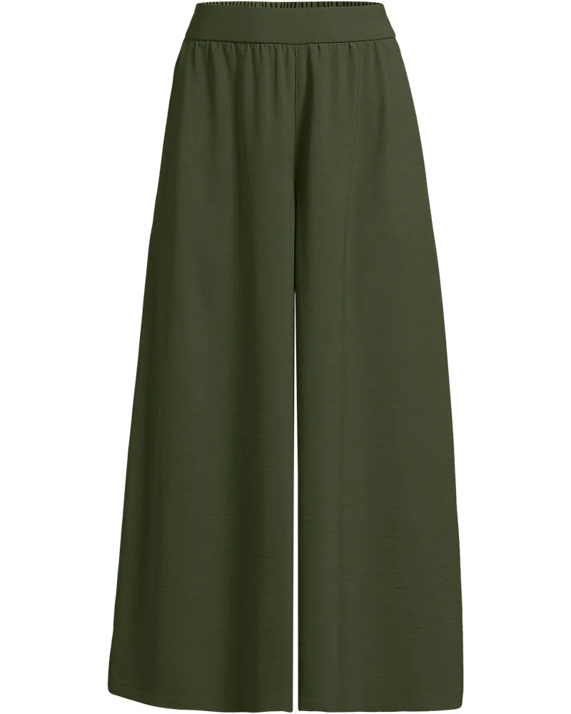 Lands' End Creaseless 7/8-Palazzohose, Damen, Größe regular, Grün, Polyester, by Grün