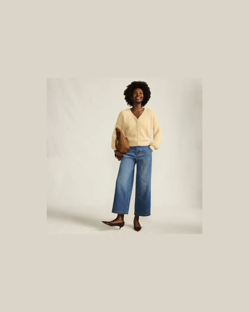 Lands' End Knöchellange Mid Waist Jeans mit weitem Bein, Damen, Größe regular, Blau, Baumwolle/Elasthan/Polyester, by Blau