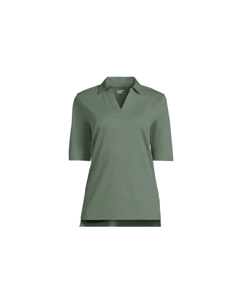 Lands' End Active Piqué-Poloshirt mit ellbogenlangen Ärmeln, Damen, Größe:40-42 regular, Grün, Baumwoll-Mischung/Polyester-Mischung, by Grün