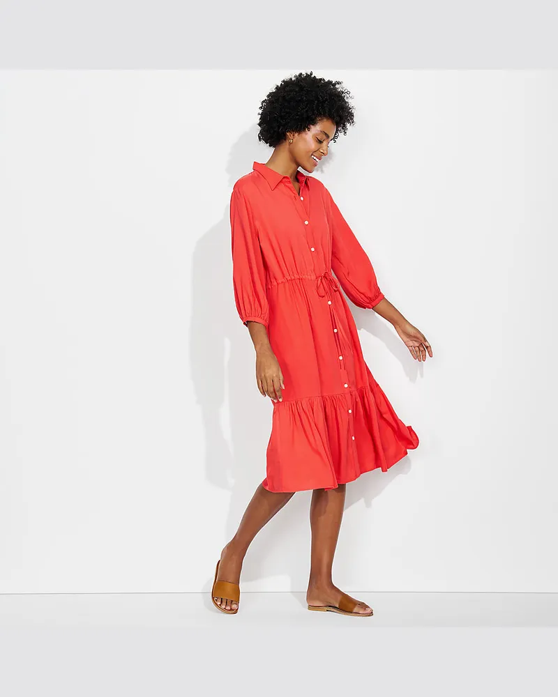 Lands' End Midi-Hemdblusenkleid, Damen, Größe regular, Orange, Viskose, by Orange