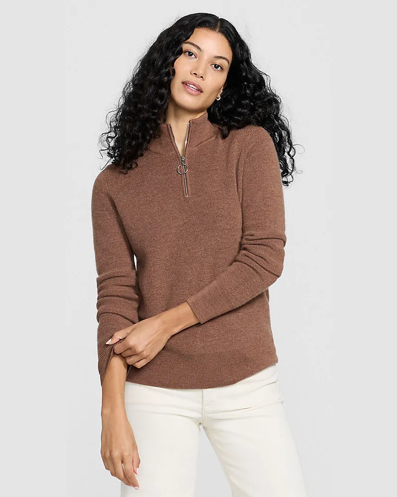 Lands' End Merino-Pullover mit Reißverschluss, Damen, Größe regular, Braun, Wolle, by Braun