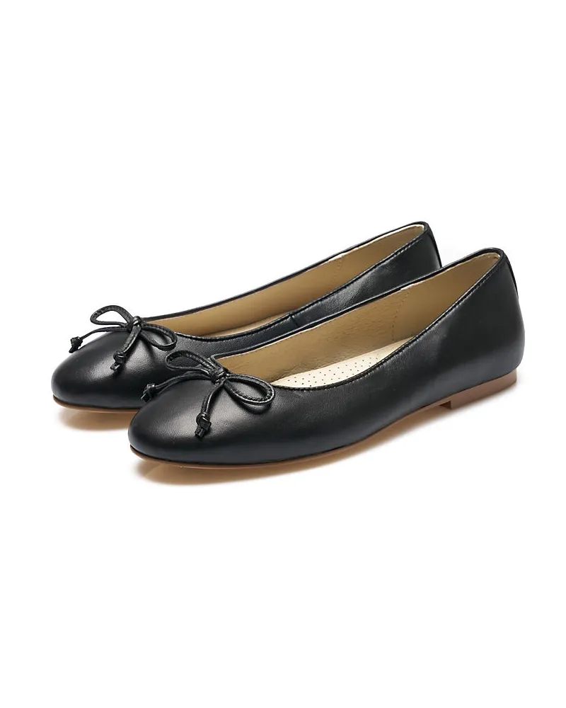 Lands' End Ballerinas mit Schleife, Damen, Größe regular, Schwarz, Leder, by Schwarz