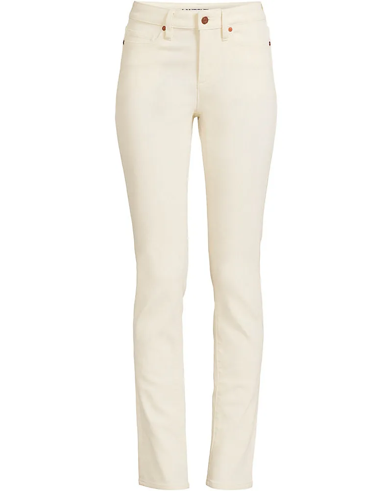 Lands' End Naturfarbene Straight Fit Jeans Mid Waist, Damen, Größe plus, Weiß, Elasthan/Baumwoll-Mischung/Polyester-Mischung, by Weiß
