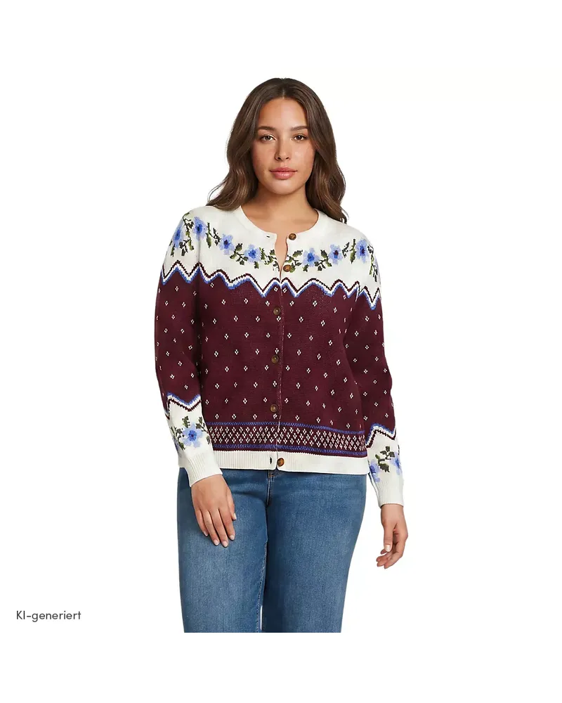 Lands' End Drifter Jacquard-Cardigan mit Rundausschnitt, Damen, Größe plus, Rot, Baumwolle, by Rot