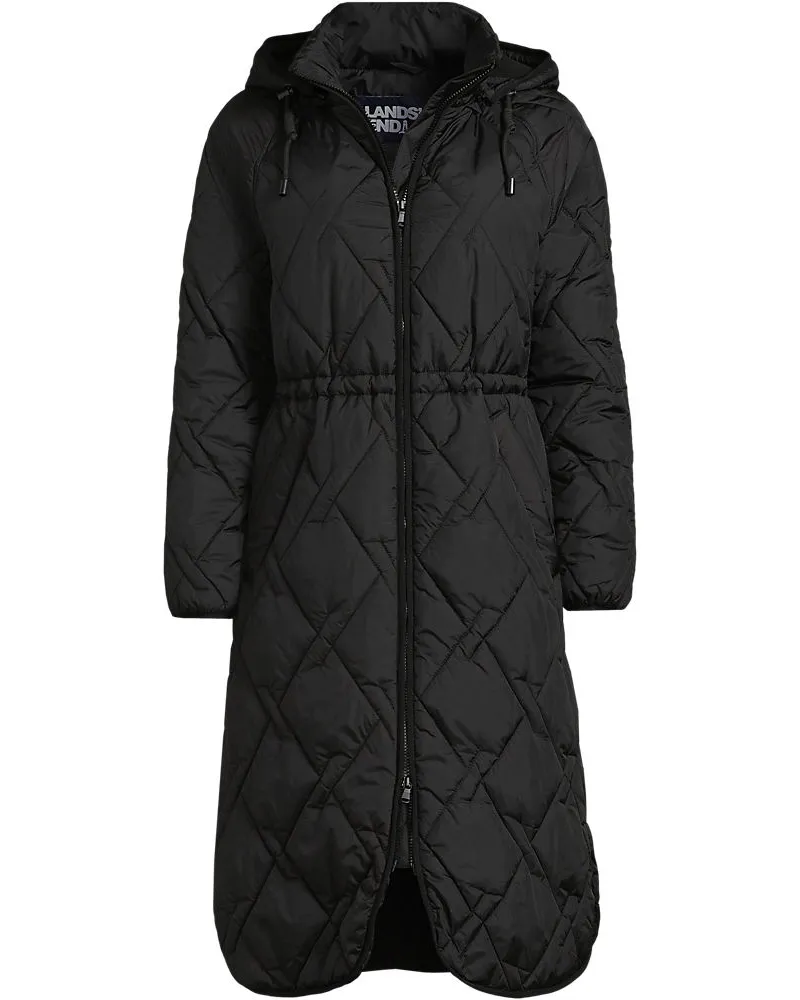 Lands' End Isolierter Steppmantel mit Kapuze, Damen, Größe regular, Schwarz, Polyester/Nylon, by Schwarz