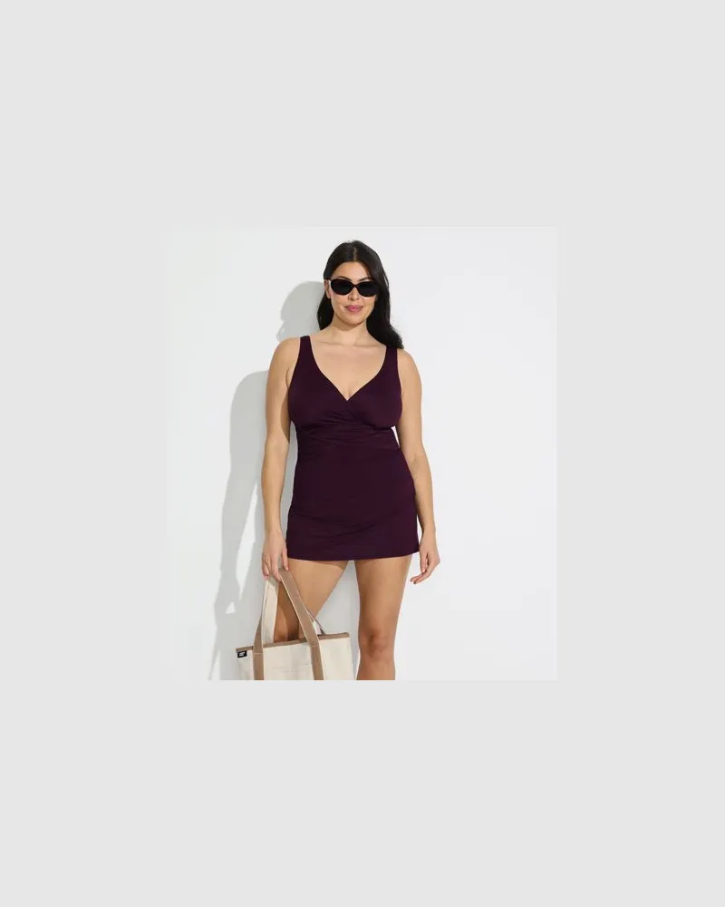 Lands' End Tankini-Top mit Wickelfront Slender, Damen, Größe plus, Lila, Elasthan/Nylon-Mischung, by Lila