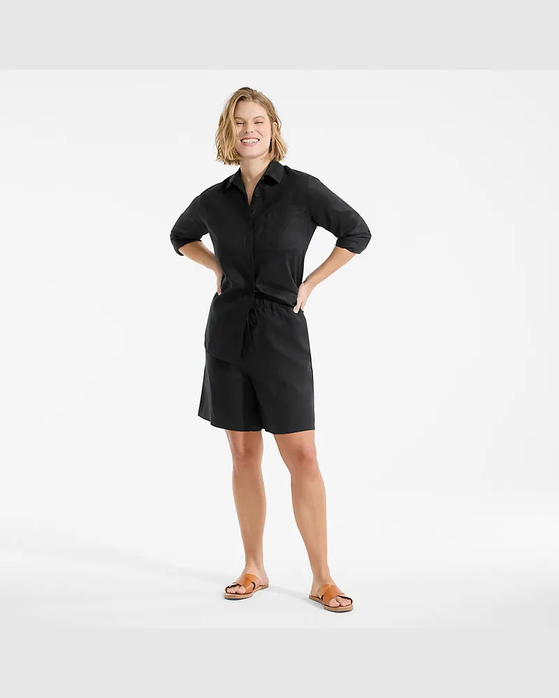 Lands' End Premium Reinleinen-Schlupfshorts, Damen, Größe plus, Schwarz, Leinen, by Schwarz