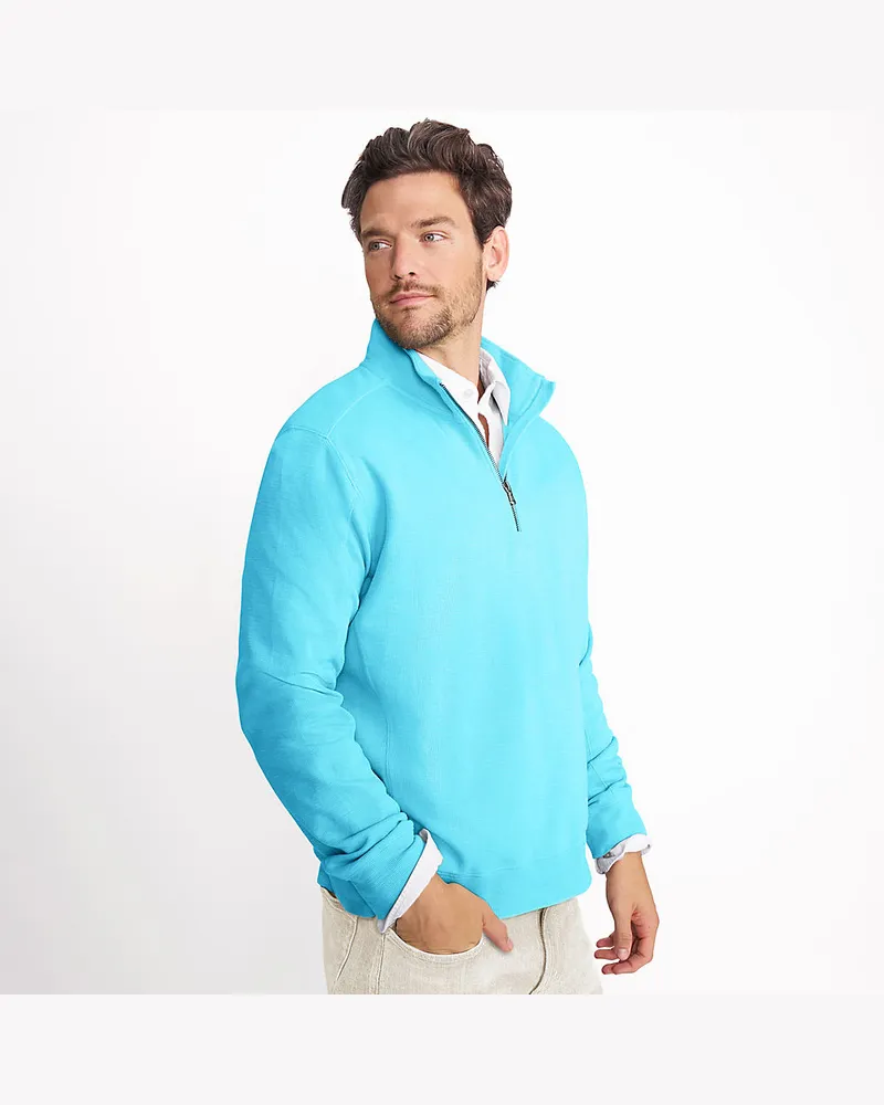 Lands' End Langarm-Shirt mit Zipper-Kragen und Slub-Struktur, Herren, Größe regular, Blau, by Blau
