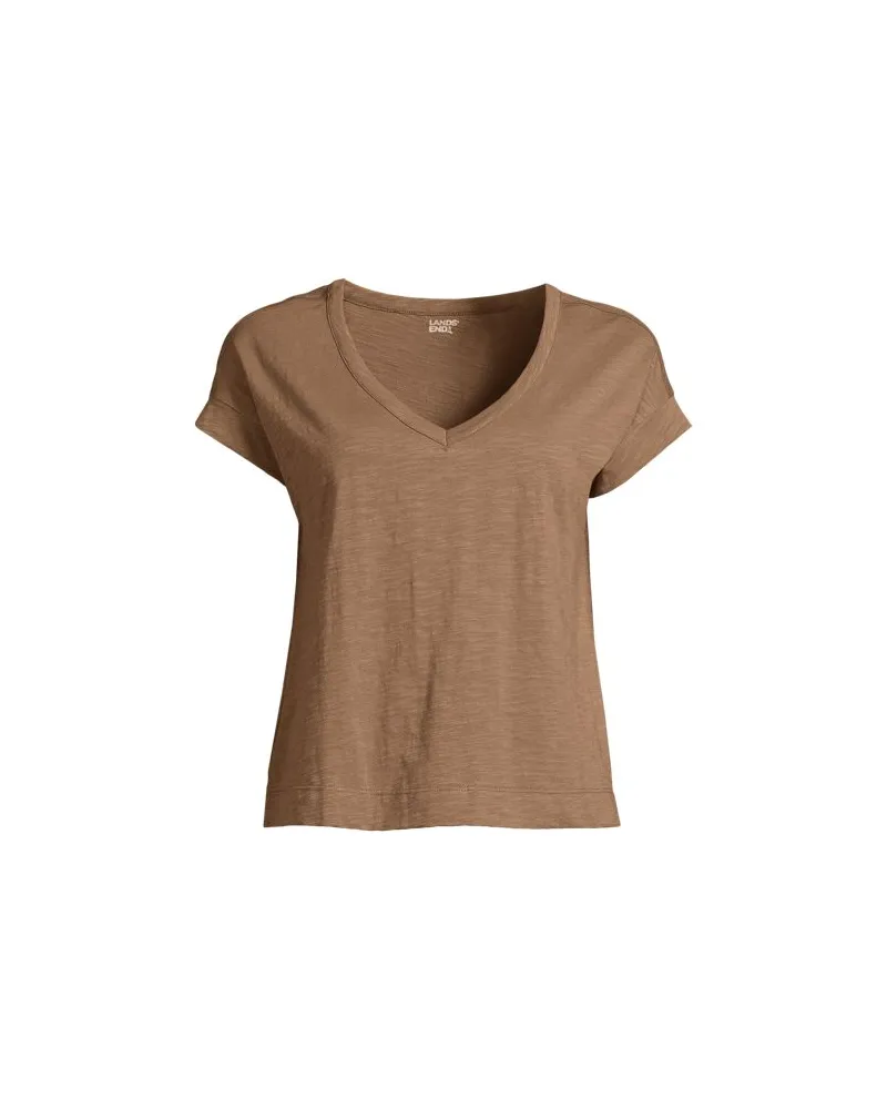 Lands' End Baumwollshirt mit V-Ausschnitt, Damen, Größe regular, Braun, Baumwolle, by Braun