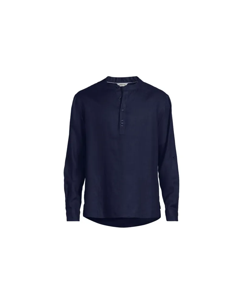 Lands' End Grandad-Hemd aus reinem Leinen, Herren, Größe:60 Mens Regular, Blau, by Blau