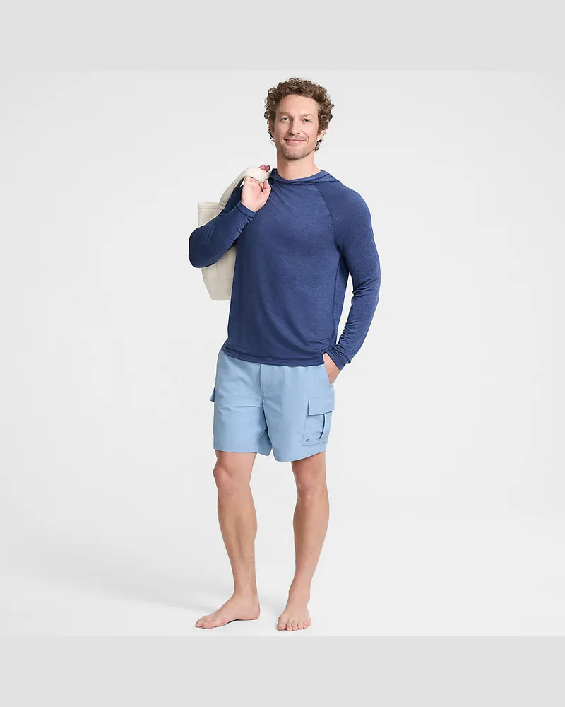 Lands' End Schnelltrocknende UPF 50 Cargo-Badeshorts, 18 cm, Herren, Größe regular, Blau, Elasthan/Polyester-Mischung, by Blau