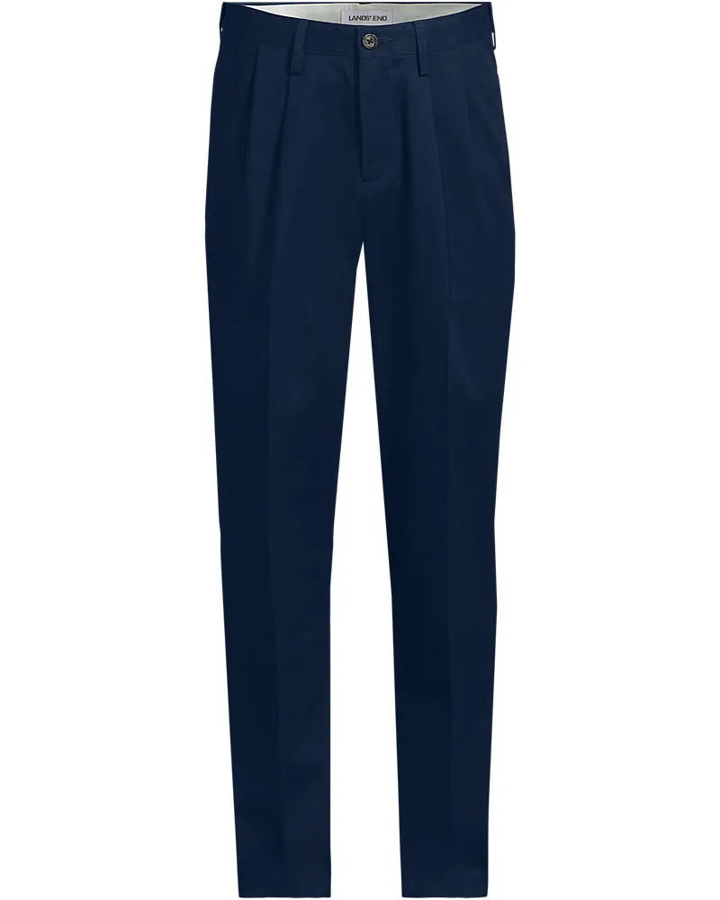 Lands' End Bügelleichte Chinohose mit Bundfalten, Komfortbund, Classic Fit, Herren, Größe regular, Blau, by Blau