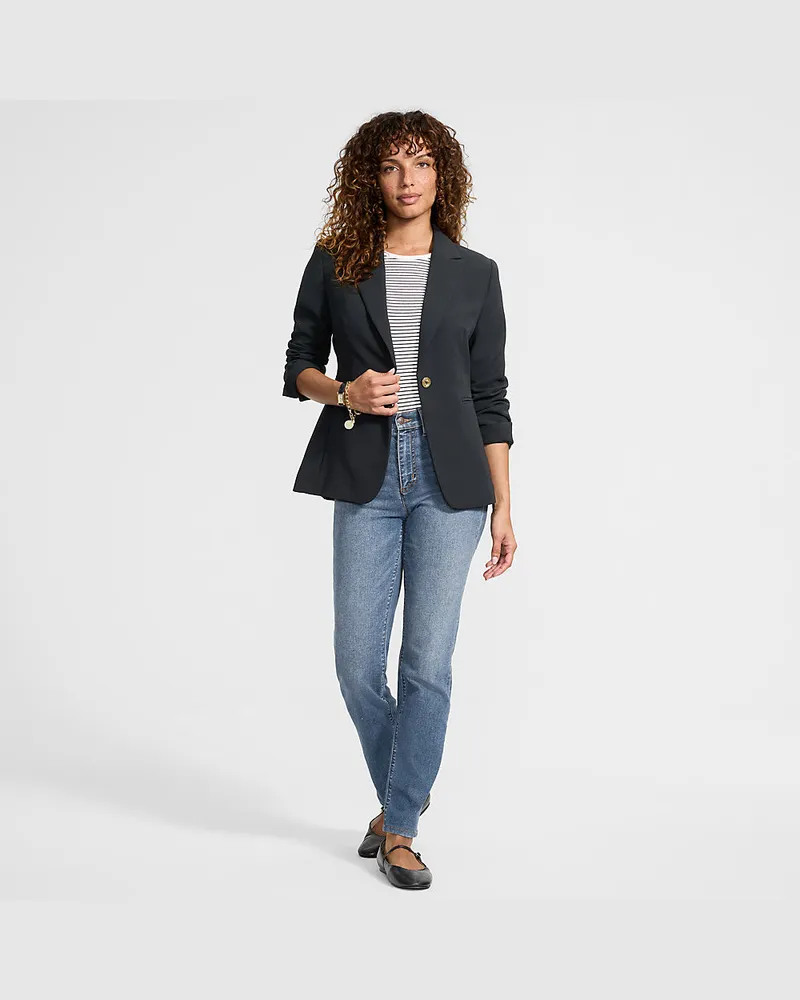 Lands' End Crêpe-Blazer, Damen, Größe petite, Schwarz, Polyester, by Schwarz