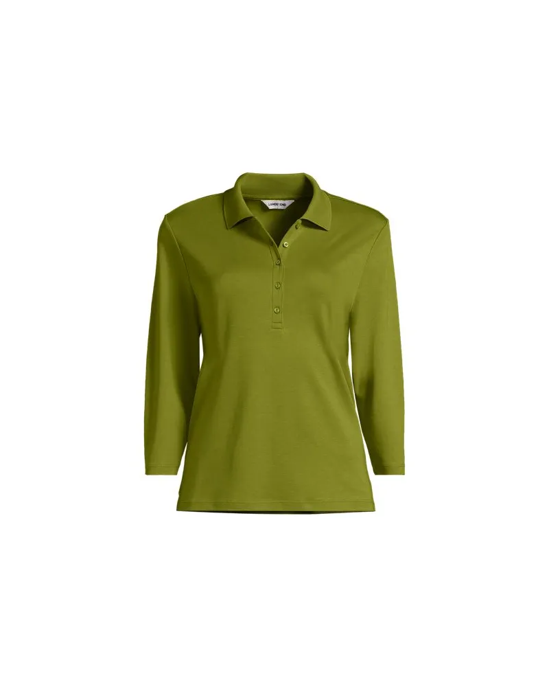 Lands' End Supima ® Poloshirt mit 3/4-Ärmeln, Damen, Größe plus, Grün, Baumwolle, by Grün