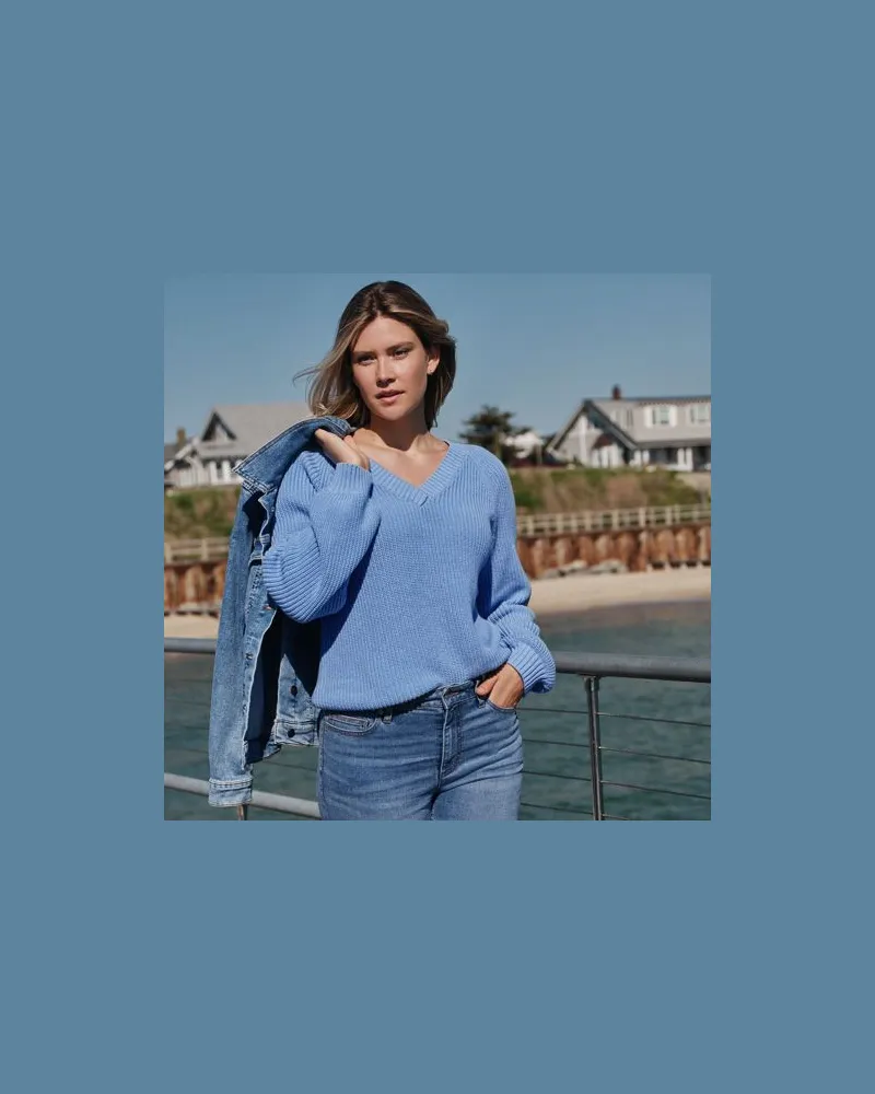 Lands' End Baumwollpullover DRIFTER mit Ballonärmeln, Damen, Größe regular, Blau, Baumwolle, by Blau