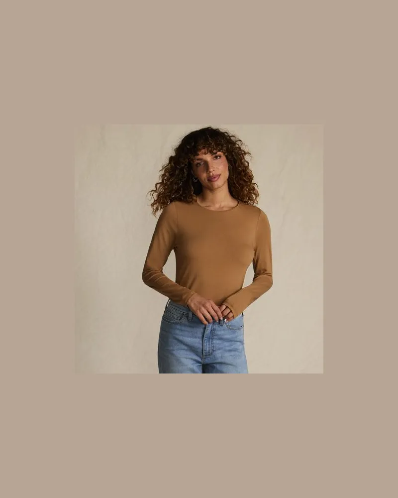 Lands' End Shirt aus Baumwolle/Modal-Mix mit Rundausschnitt, Damen, Größe:40-42 petite, Beige, Baumwolle Modal, by Beige