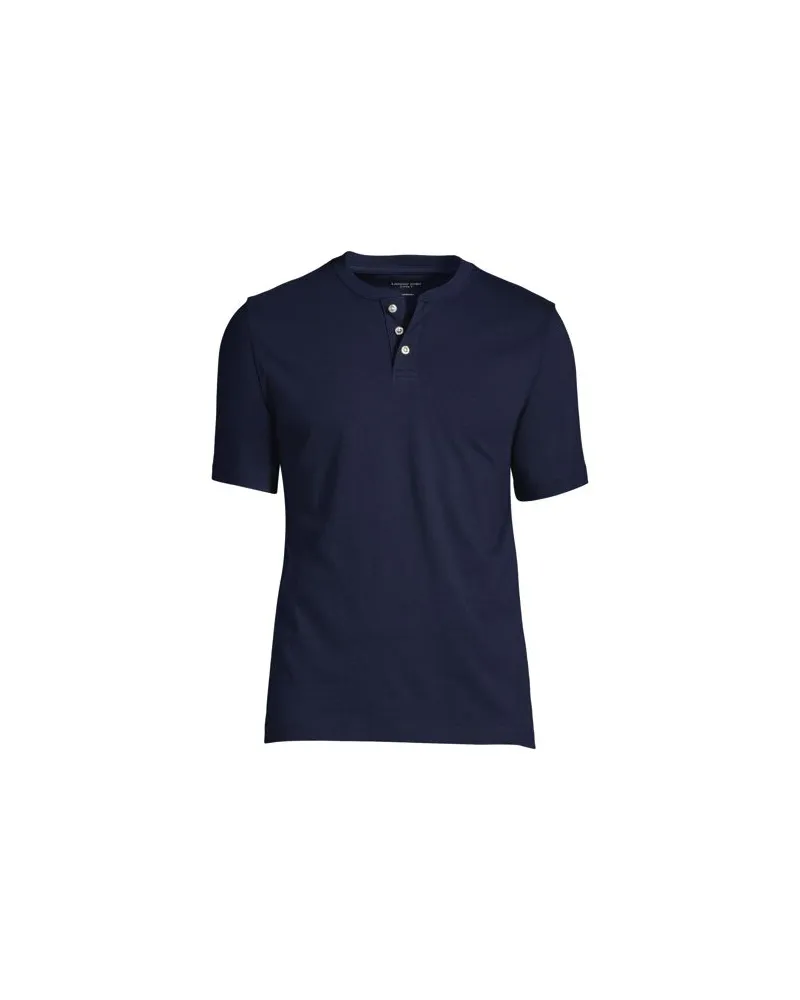 Lands' End Kurzarm-Super-T Henleyshirt, Herren, Größe:60 regular, Blau, Baumwolle, by Blau