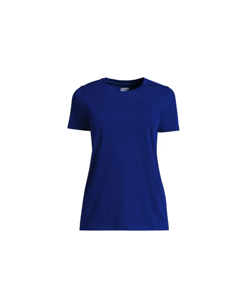 Lands' End Supima Kurzarm-Shirt mit rundem Ausschnitt, Damen, Größe:32-34 petite, Blau, Baumwolle, by Blau