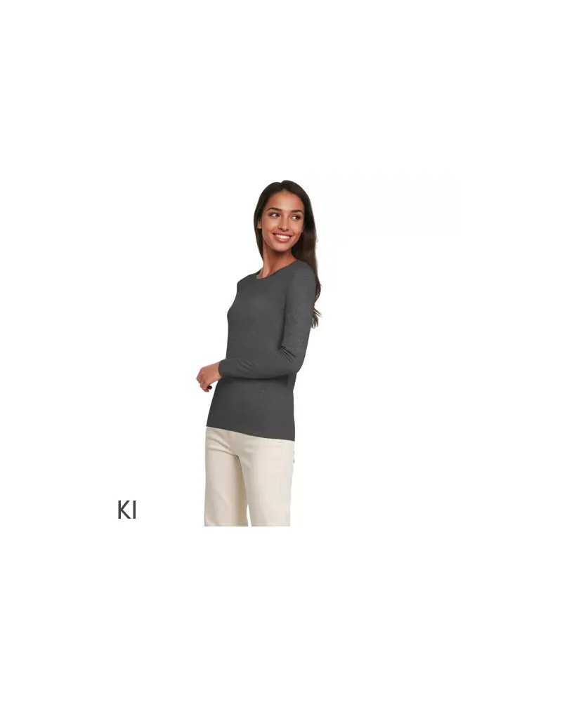 Lands' End Supima-Shirt, Langarm, Damen, Größe regular, Grau, Baumwolle, by Grau