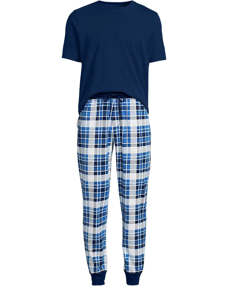 Lands' End Pyjama-Set aus Baumwoll-Jersey, Herren, Größe regular, Blau, Baumwoll-Mischung, by Blau