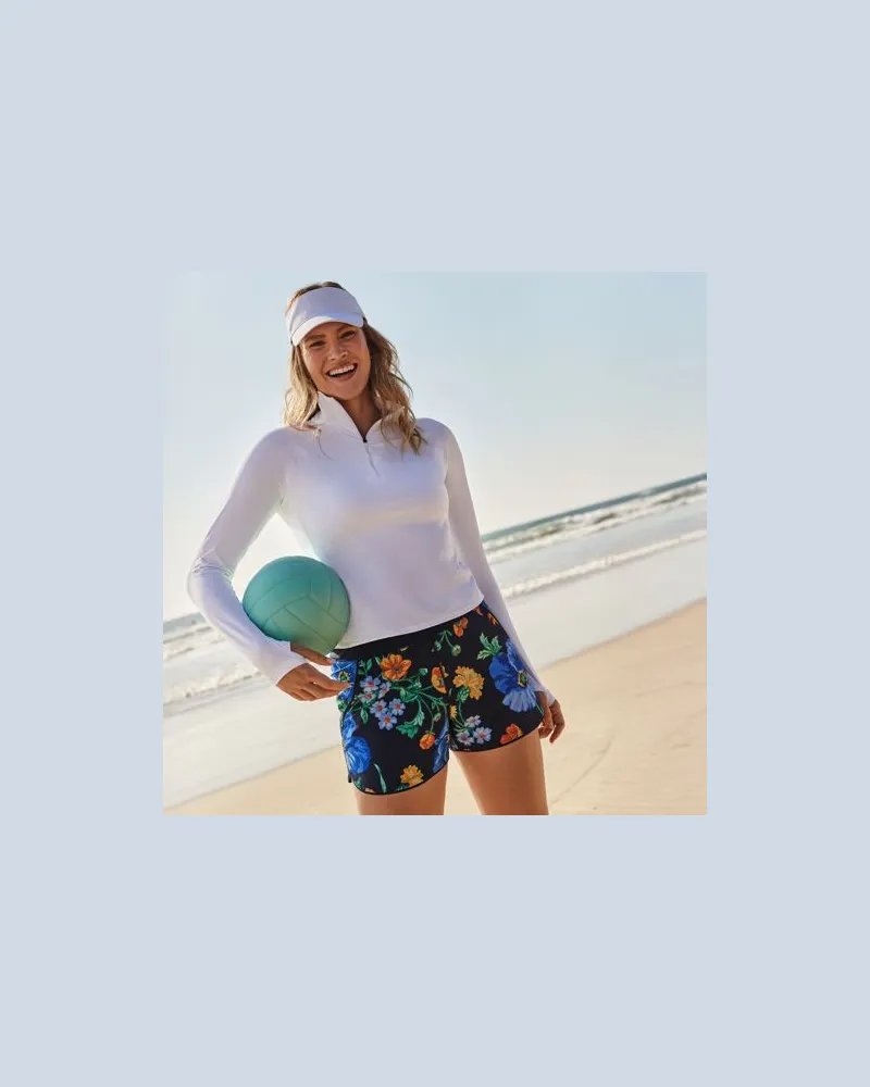 Lands' End Langarm-Badeshirt mit Reißverschluss, Damen, Größe:44-46 regular, Weiß, Elasthan/Nylon-Mischung, by Weiß