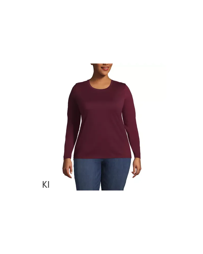 Lands' End Supima-Shirt, Langarm, Damen, Größe plus, Rot, Baumwolle, by Rot