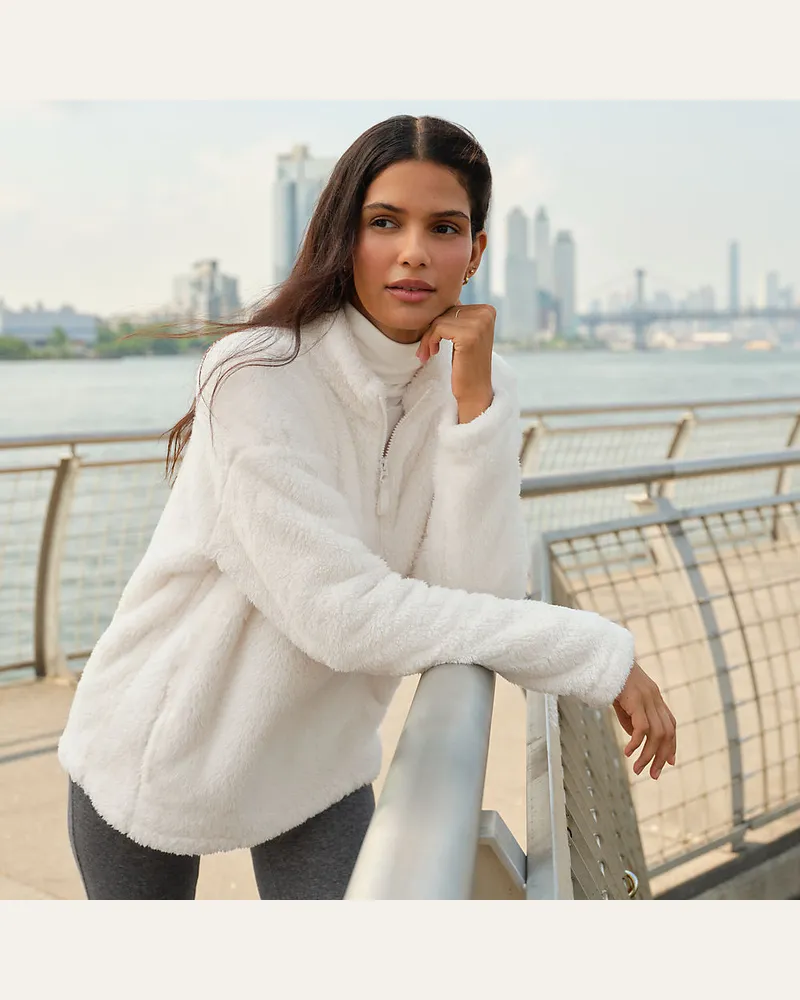 Lands' End Plüschfleece-Pullover mit Reißverschluss, Damen, Größe regular, Weiß, Polyester, by Weiß