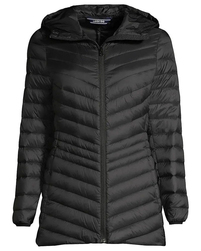 Lands' End Daunenjacke WANDERWEIGHT Verstaubar Ultraleicht mit Kapuze, Damen, Größe regular, Schwarz, Nylon/Daunen, by Schwarz