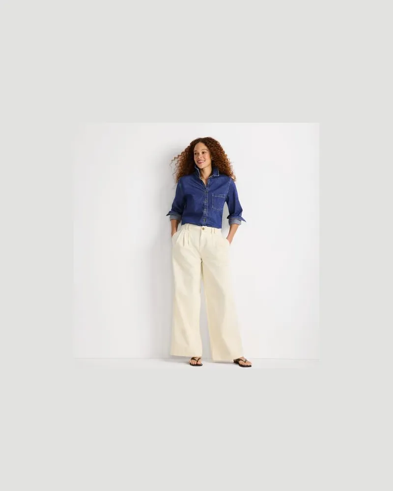 Lands' End Leichte Bundfalten-Jeans mit weitem Bein, Damen, Größe:34 petite, Weiß, Baumwolle, by Weiß