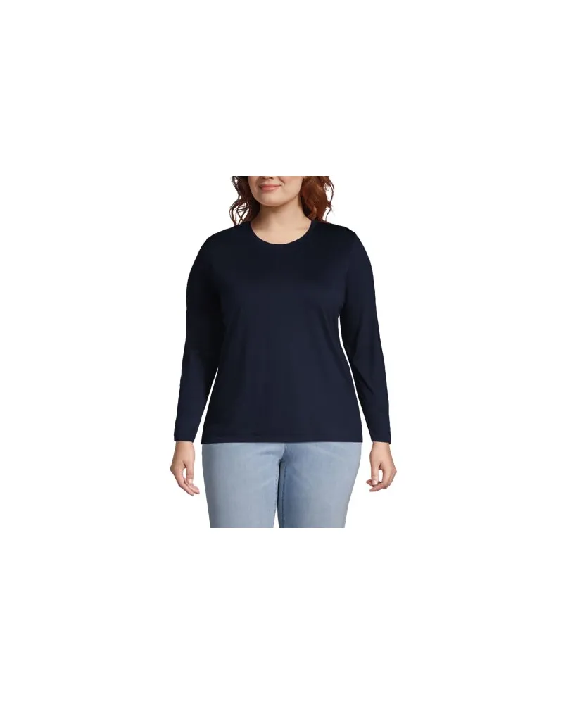 Lands' End Supima-Shirt, Langarm, Damen, Größe plus, Blau, Baumwolle, by Blau