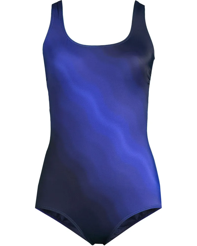 Lands' End Gemusterter Komfort-Badeanzug CHLORRESISTENT mit Soft Cups, Damen, Größe:34 regular, Blau, Nylon-Mischung, by Blau