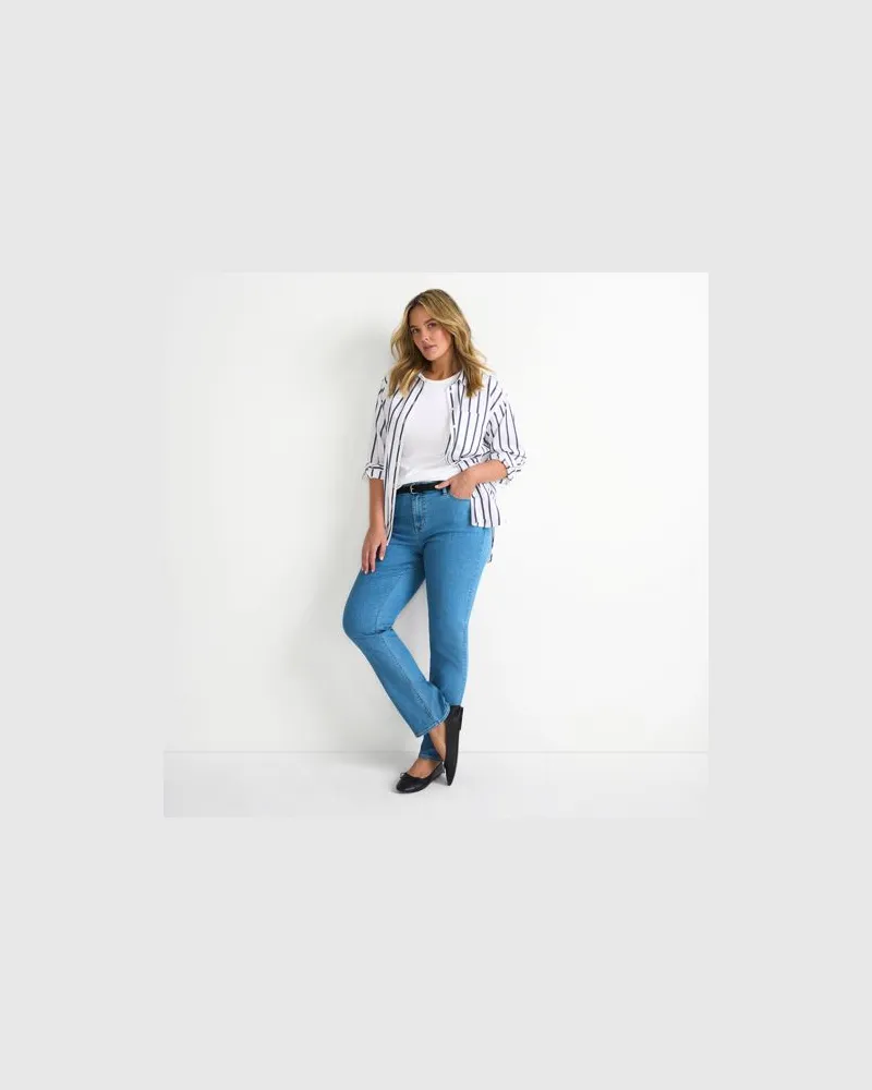 Lands' End Straight Fit Recover Jeans Mid Waist, Damen, Größe plus, Blau, Elasthan/Baumwoll-Mischung/Polyester-Mischung, by Blau